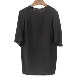 Lafayette 148 New York Black Shift Dress 3/4 Sleeve Zip Back Oversized Classic 8